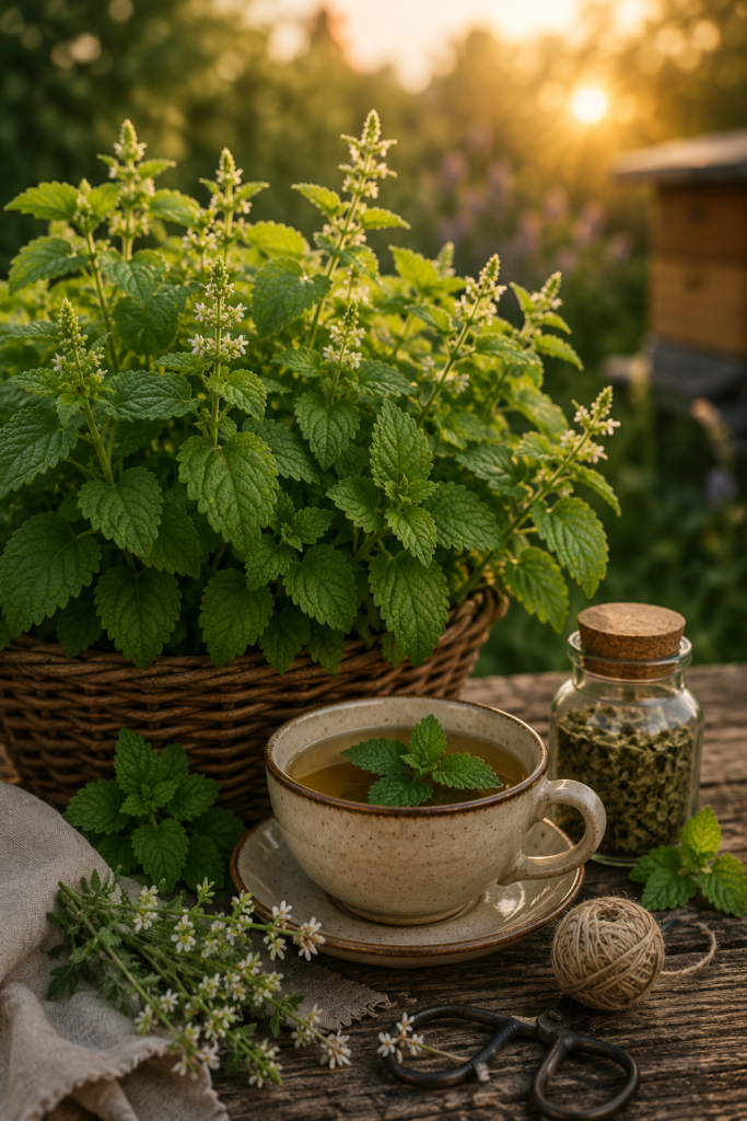 Melisa (Melissa officinalis) – zdravilna rastlina z značilnimi zelenimi listi in nežnim limonastim vonjem